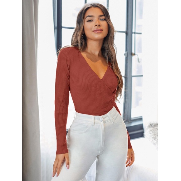 Rouge! Sweaters - Soft Knit Redwood V-Neck Sweater Top